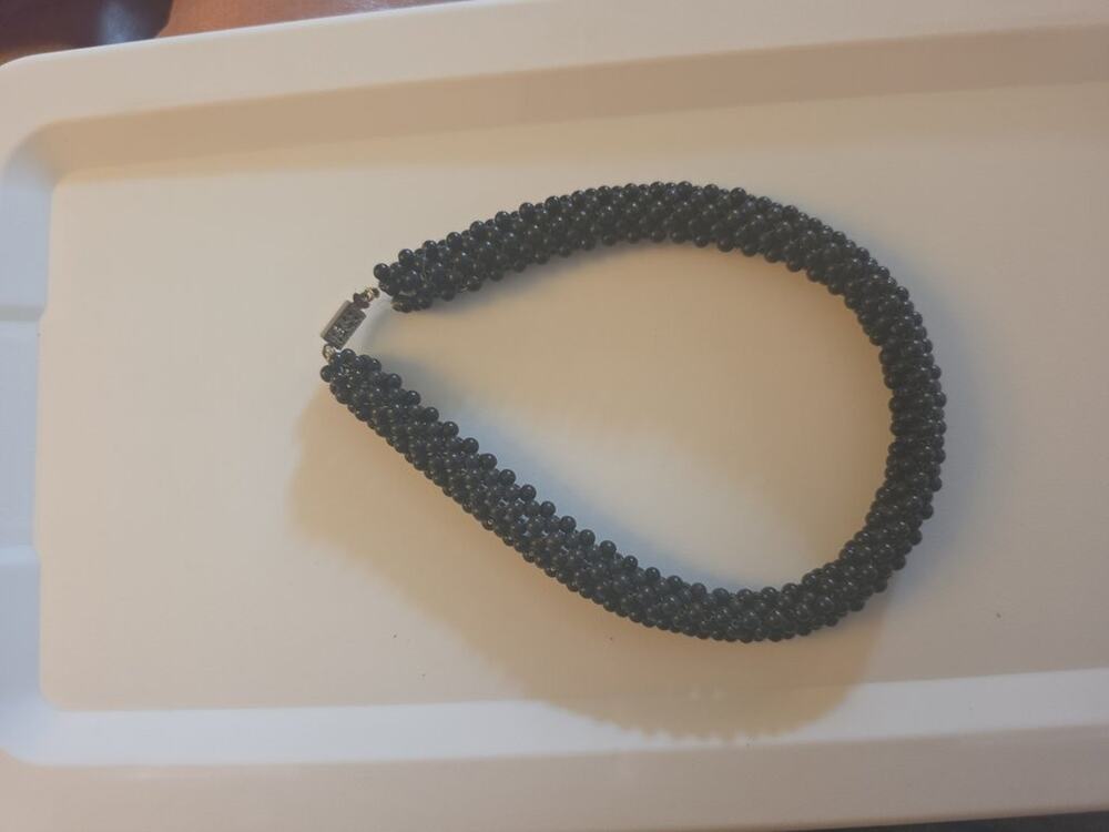 Vintage Black Beaded Necklace with Clasp